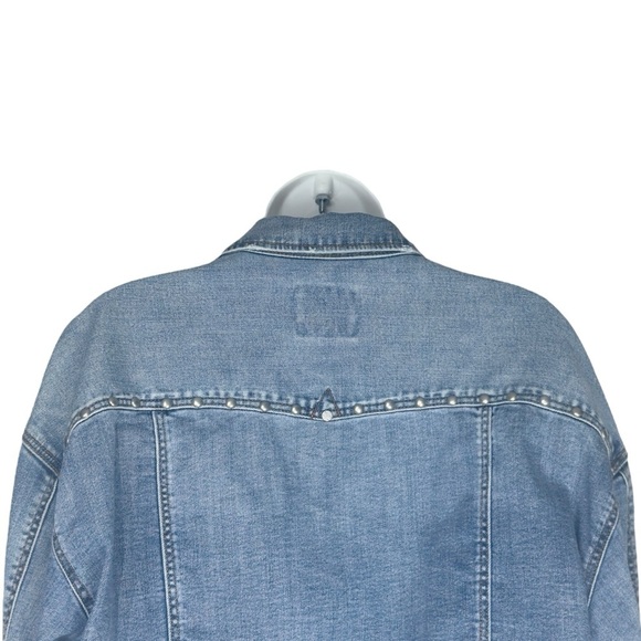 Liverpool Faded Blue Distressed Wide Long Sleeve Crop Denim Jean Jacket Medium - Picture 13 of 14